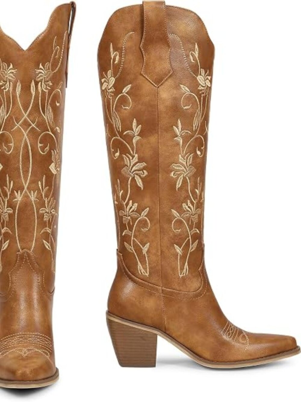 Cowboy Boots Womens Knee High Cowgirl Boots Embroidered Pointed Toe